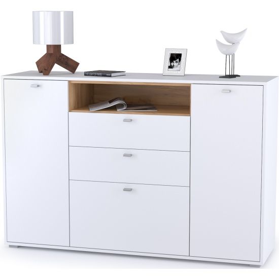 Бэль Комод 10.95 N (Белый премиум, Дуб Золотой CRAFT)